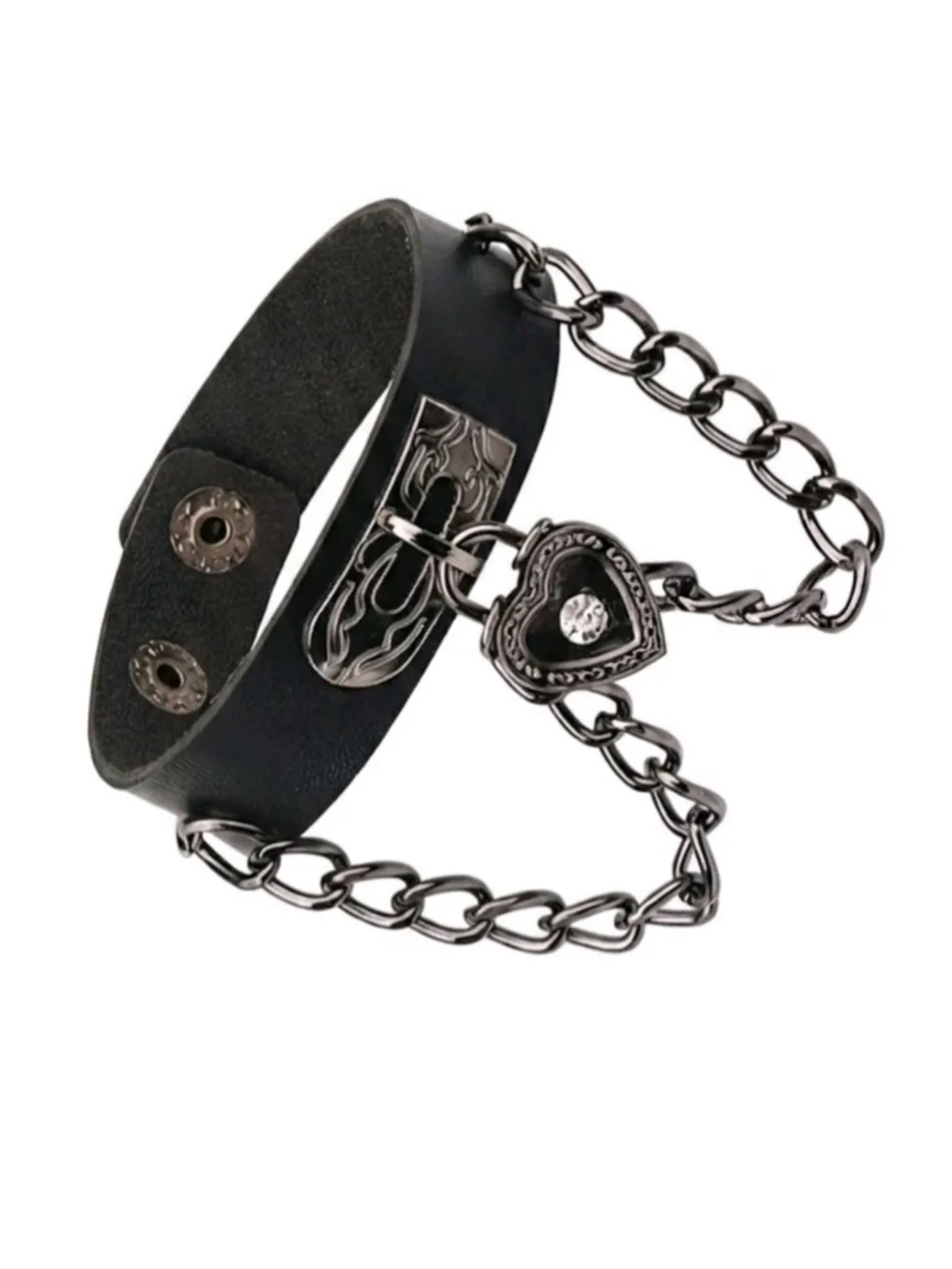 Gothic Punk Black Leather Heart Lock Chain Bracelet / Choker Cuff Jewelry New